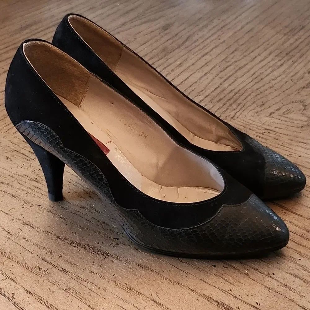 Leather snake skin suede vintage pumps size 38 made in France - Picture 9 of 9